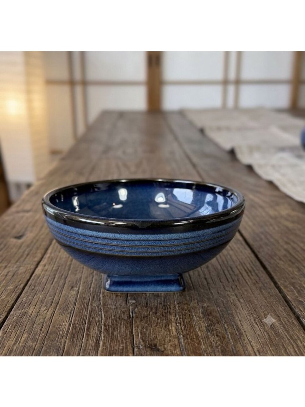 Vintage FS Cobalt Blue Ceramic Bowl Ribbed Rice Soup Cereal Studio Stoneware